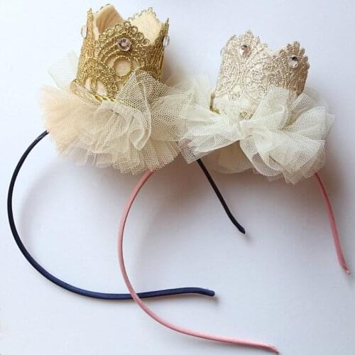 Classic 6PCS/LOT Hairbands Top Quality Golden Lace Crystal Beige Solid Crown Headbands Toddlers Modish Girls Hair Accessories