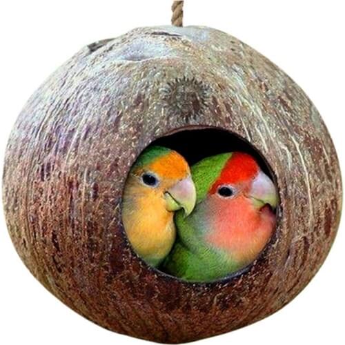 Cage With Hanging Lanyard For Small Pet Parakeets Finches Sparrows Accessories Natural Coconut Shell Bird Nesting House