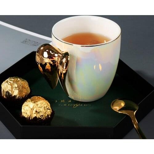 Nordic Pearl White Porcelain Coffee Mug With Gold Angel Wing Personalized Tea Milk Cup Kitchen Home Decor Wedding Birthday Gifts