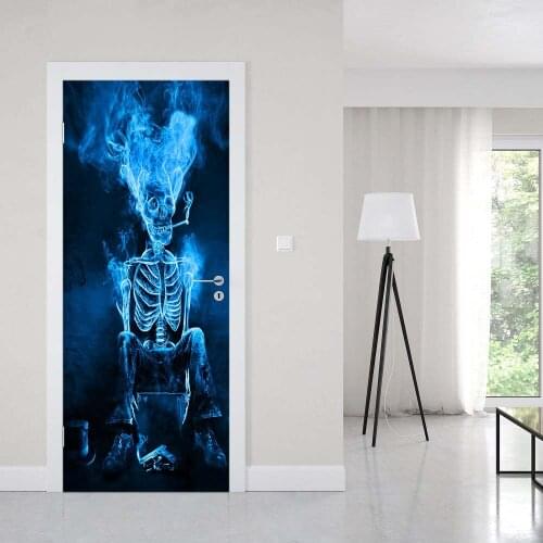 Creative Door Sticker Halloween Skull On WC For Living Room Bedroom PVC Self Adhesive Wallpaper Waterproof Renew Wall Stickers