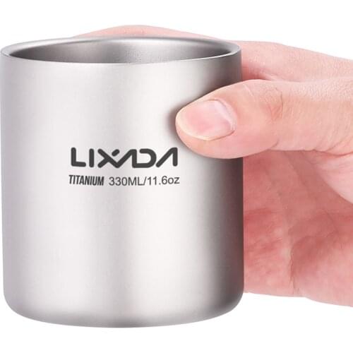 Lixada 330ml Double Wall Titanium Water Cup Coffee Tea Mug for Home Outdoor Camping Hiking Backpacking Picnic