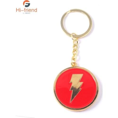 Movie Program Lightning Logo Keychain Metal Pendant Red Yellow for Man Cosplay Key Ring Car Fan Bag Pendant Jewelry
