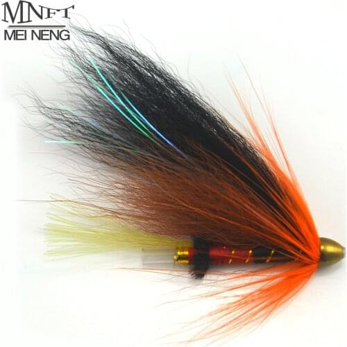 MNFT 4Pcs/Lot Copper Conehead Plastic Tube Salmon Fishing Flies And Steelhead Fly Lures Black & Orange Color
