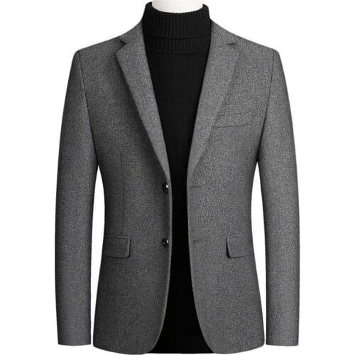 Men Wool Blends Coat Solid Color High Quality Mens Wool Blazer Luxurious Wool Blends Jacket Male