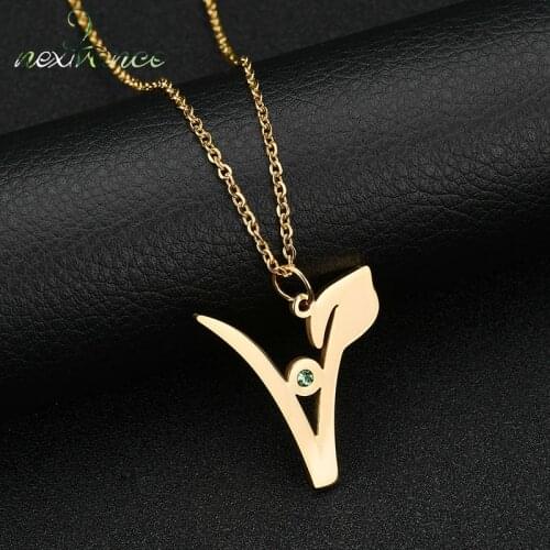 Nextvance Leaf Rhinestone V Letter Necklace Gold Color Vegetarian Symbol Choker Necklaces for Baby Children Women Jewelry