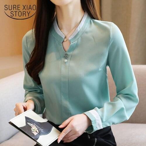 2021 Autumn New V Neck Solid Blouse Women Long-Sleeve Chiffon Women Shirt Top Plus Size Pullover Ladies Clothing Blusas 10887