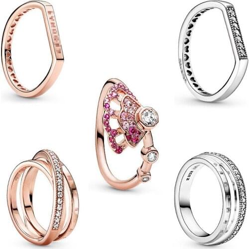 New rose gold shining pan house with staggered three-ring ring pink fan logo bar wearing a ring