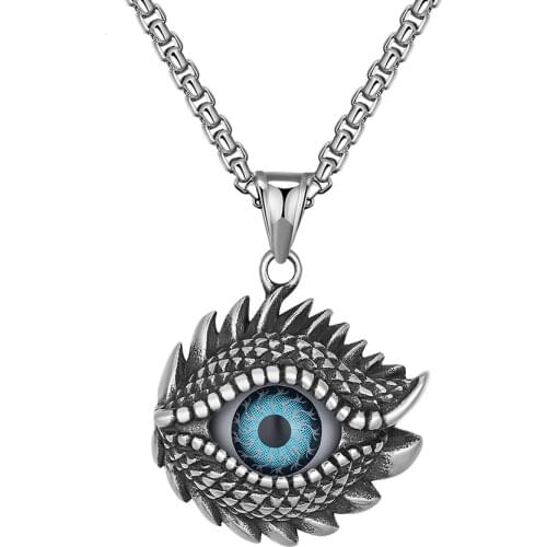 Stainless Steel Blue Evil Eye Men Punk Rock Pendant Necklace Jewelry Gift For Him with Chain