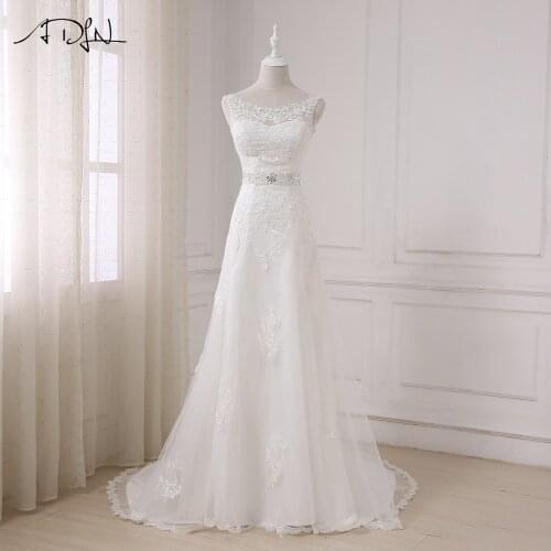 ADLN Scoop Lace Wedding Dresses with Rhinestones vestido branco Custom Made Beaded Plus Size A-line Bridal Gown Robe de Mariage