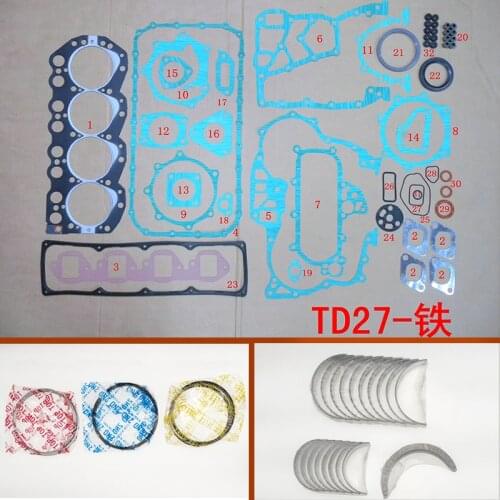 TD27 TD27T Full gasket set kit connecting crankshaft rod bearing piston ring for Ford MAVERICK Nissan pathfinder TERRANO 2.7 TD