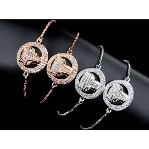 Wolf Head Adjustable Bracelet Animal Charm Thin Chain Color Zircon Micro Paved Gold Color Jewelry Drop Shipping Wholesale