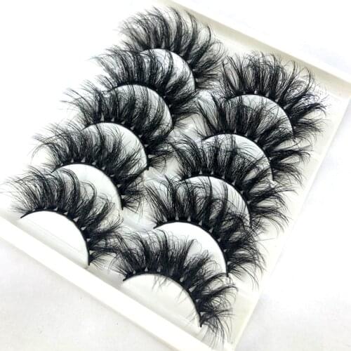 5 Pairs mink eyelashes 25mm lashes fluffy messy 3D mink lashes wholesale, 5 pairs natural Long Thick false eyelashes extension