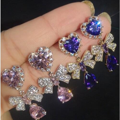 Luxury Long Earrings Green Grain Water Drop Earrings Zircon Micro-Set Super Flash Two-Tone Earrings Dress Accessories