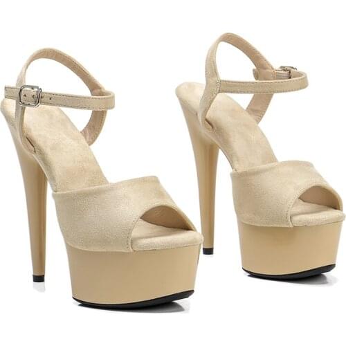 Leecabe Yellow materials Covered 15CM/6Inch Womens Platform Sandals party High Heels Shoes Pole Dancing Shoes
