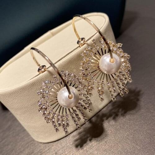 Bilincolor brilliant pearl with zircon flower ball drop earrings , earrings for women party or gift