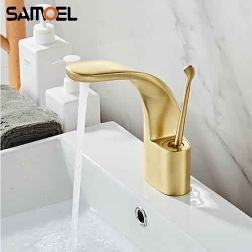Artistic Design Nordic Style Deck Mounted Brass Gold Brushed Bathroom Sink Faucet Single Holder Basin Mixer Tap G1126