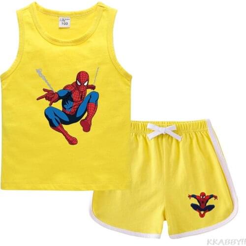 Disney Spiderman Boys Sports Suit for Children Print 2pcs Vest+Shorts Kids Clothes Childrens Clothes