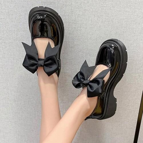 Lolita Shoes Round Toe Big Bow Mary Janes Shoes Women Oxford Shoes Platform Leather Casual Shoes Thick Sole Zapatos Mujer 9367N