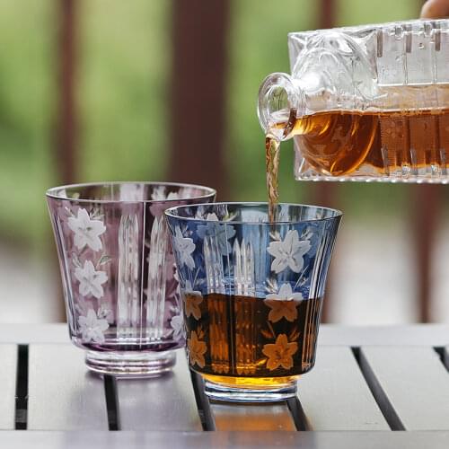 Japanese Edo Kiroko Style Wine glasses Hand Cut Old Fashioned Whiskey Glass Shot Glass Sake Cup In Wooden Gift Box