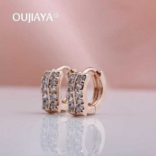 OUJIAYA hot sale Luxury square Drop Earrings Women small Wedding Fashion Jewelry 585 Rose Gold Natural Zircon earrings A80