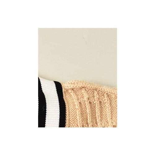 Embroidery Letter Women Sweater V-neck Stripes Long Sleeve Loose Knit Jumper Autumn Winter 2021