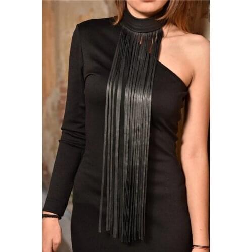 YD&YDBZ New Style Leather Tassel Long Statement Necklace For Women Gothic Sweater Chain Pendant Necklaces Clothes Accessories