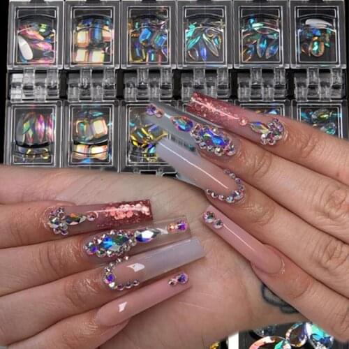 12 Grids/box AB Nail Art Diamond Gem 3D Nail Sequin Crystal Rhinestone Glass Nail Art Decoration Nail Accesoires Sticker & Decal