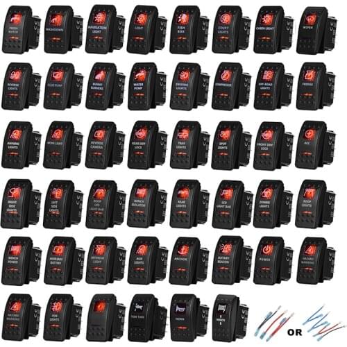 12V 20A/24V 10A Car Boat Truck Red Led Lights Rocker Push Button Switch For ARB Carling Narva 4X4 + Jumper Wires Set