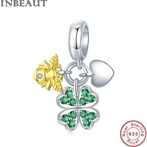2020 New clover and bee 925 sterling silver heart charms pendant fit brand original bracelets or necklaces women jewelry making