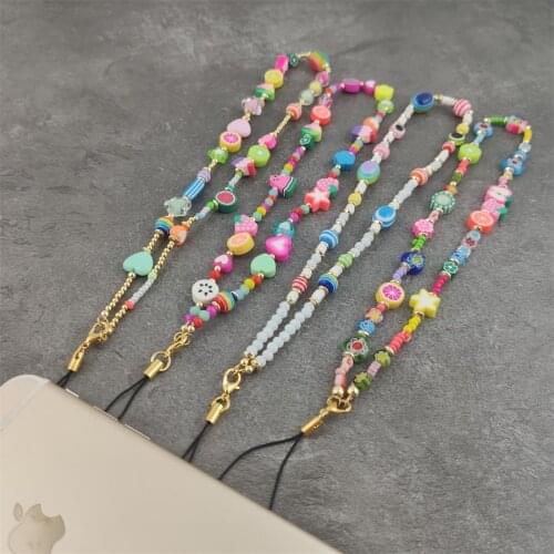 2021 Fashion Smile Jewelry Chains Rainbow Beads Wrist Strap For Phone Chain Mobile Phone Holder String Colorful Lanyard