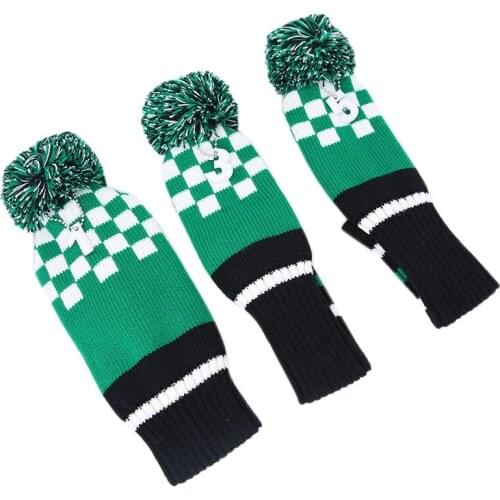 3PCS Golf Knitted Hat Set Golf Club Head Covers Golf Iron Head Covers Wedges Covers Knitted Wool Cue Cover with Number