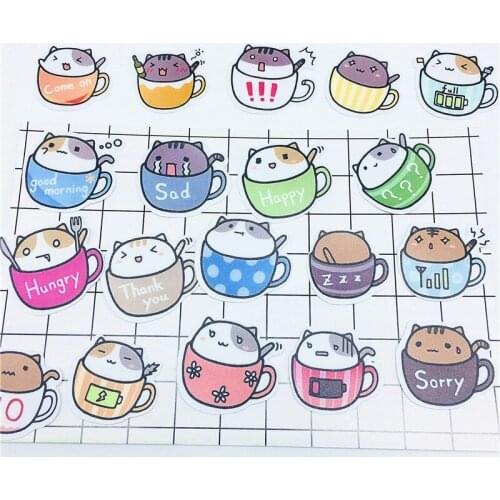 38 PCS Mini cute teacup cat Paper Stickers Crafts And Scrapbooking stickers book kids toys Decorative sticker DIY Stationery