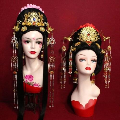 4 Designs Golden Lotus Flower Hair Tiara Carving Patterns Cloth Peony Flower Empress Princess Bride Wedding Headpiece