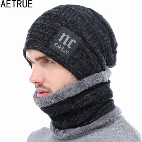 AETRUE Winter Knitted Hat Beanies Men Women Scarf Caps Mask Gorras Bonnet Warm Baggy Winter Hats For Men Skullies Beanies Hats