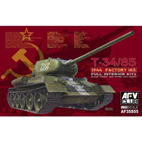 AFV Club AF35S55 1/35 T-34/85 1944 Factory 183 Full Interior Kit & Clear Turret - Scale model Kit