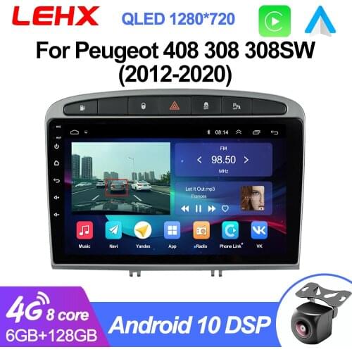 LEHX 9 Inch 2 Din Android 9.0 dvd Car radio Multimedia Video Player autoradio Stereo Audio For 2010-2015 2016 PEUGEOT 308 408