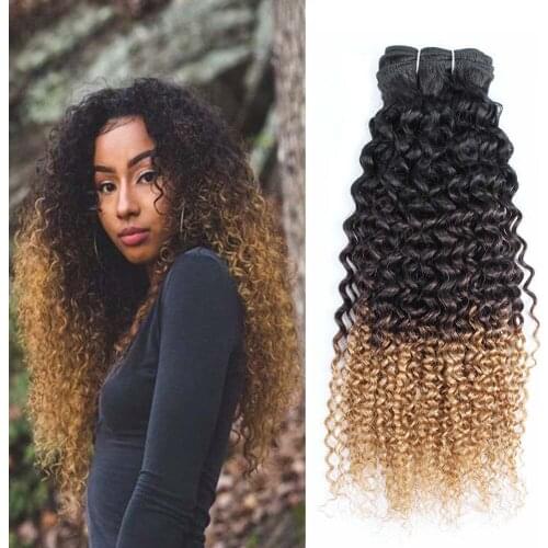 Bobbi Collection 1 piece Jerry Curly 1B 4 27 Dark Root Brown Honey Blonde Afro Style Ombre Remy Human Hair Weave Brazilian Hair