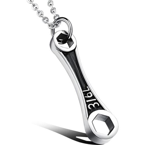 New Arrive Trendy 316L Stainless Steel Silver Color Wrench Design Mens Womens Pendant Necklace Biker Jewelry Link Box Chain 24"