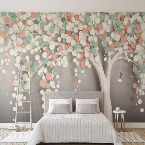 Decorative wallpaper 3d Nordic modern candy color tree TV background wall