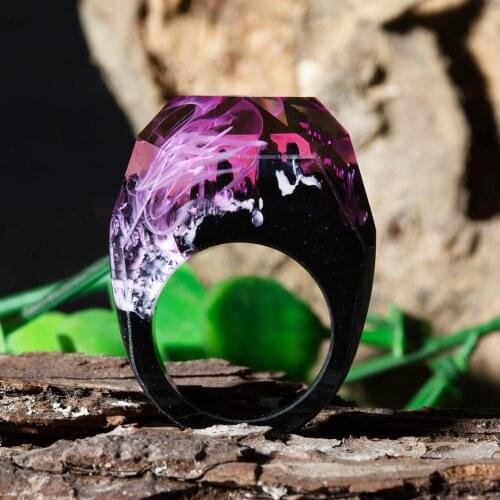 Wooden Resin Ring Soul Of The Forest Eco Epoxy Jewelry The Secret Of The Magical World In A Tiny Landscape Glow Ring In The Dark