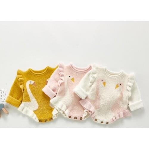 Autumn Baby Girl Rompers Baby Girl Long Sleeves White Swan Knit Rompers 0-3Yrs Baby Girl Newborn Rompers Clothes
