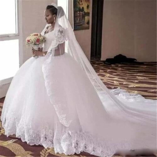 Long Cheap V Neck Applique Beaded Chapel Train Bridal Gowns Modest New Arrivals Tulle And Lace Ball Gown Wedding Dresses Plus Si