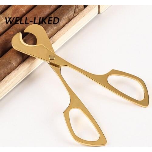 Double Blades Stainless Steel Cigarette Gold Color Cigar Cutter Scissors Pocket Gadget Zigarre Smoking Accessories Guillotine