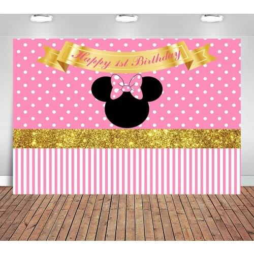 Pink Mouse Head Photography Studio White Dots Pink Stripes Baby Shower Background for Children Birthday Party Photo Booth Props
