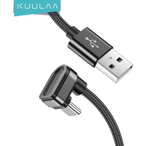 KUULAA USB Type C Cable 180 Degree Fast Charger Cable for Xiaomi Mi 10 9 8 10T POCO x3 Samsung S10 Mobile Phone USB-C Nylon Cord