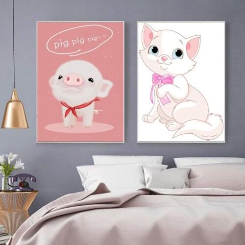 Nordic Style Kids Decoration Cartoon Rabbit Pig Animal Canvas Painting Wall Art for Living Room Poster Home Decor No Frame