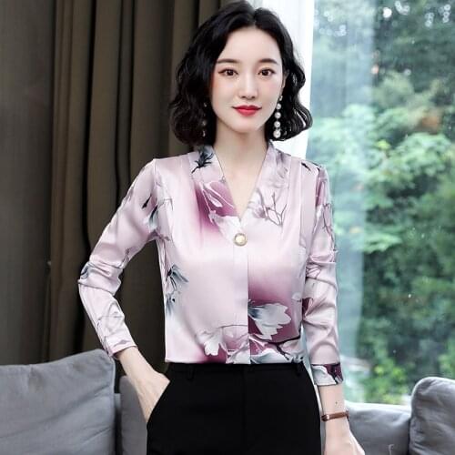 Korean Fashion Silk Women Blouses Satin Office Lady Shirt and Blouse Plus Size Long Sleeve Womens Tops and Blouses