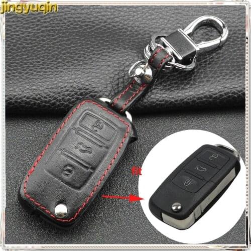 Jingyuqin 3 Buttons Leather Key Case For VW Passat CC POLO Cross Golf GTI jetta tiguan Fox Eos Scirocco Beetle Skoda Seat