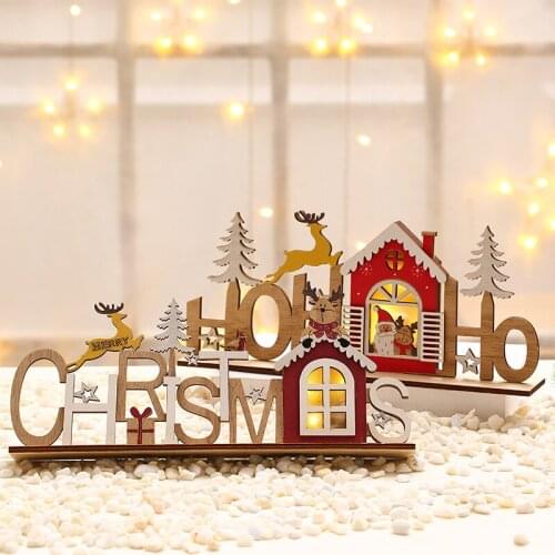 Creative Christmas Wooden DIY Desktop Decor Assembled Letter Cards with Lights party Decorations Luminous Ornaments home decor