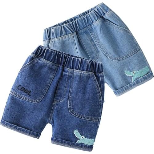 Crocodile Boys Shorts Knee Length Summer Denim Pants Jeans Elastic Trousers Kids Clothes